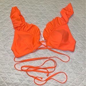 Neon Orange Ruffle Shoulder Bikini Top by Cupshe size XL